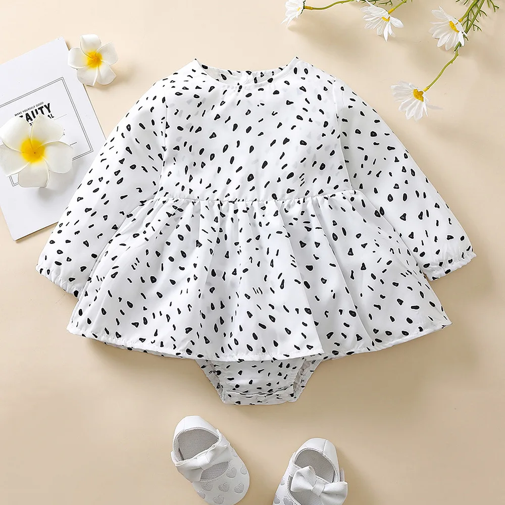 

Newborn Baby Girl Spring And Autumn Long-Sleeved Jumper In Stock European And American Cotton White Printed Jumpsuit Clothing