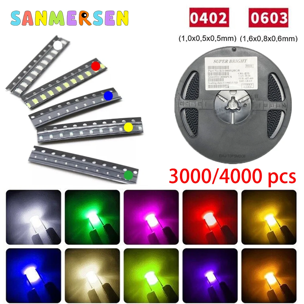 

3000/4000Pcs 0402 0603 SMD LED Light Emitting Diodes Super Bright Lighting Bulb SMD Lamp Beads Electronics Components Red Yellow