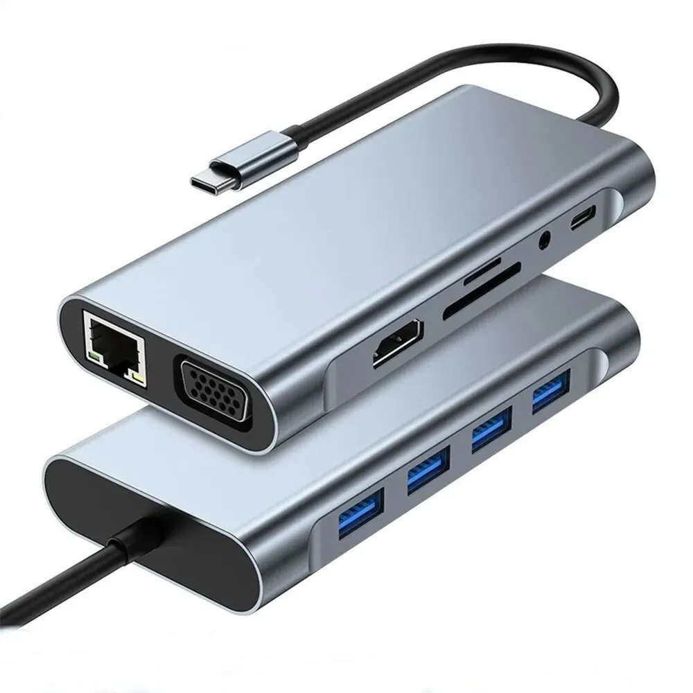 Фото Многофункциональная док-станция 11-в-1 с USB-C, 4K HDMI, Type-C 3.0, адаптером RJ45, концентратор для ноутбуков и аксессуаров №2