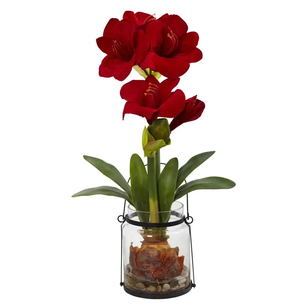 

24" Red Amaryllis Artificial Flower Arrangement with Vase