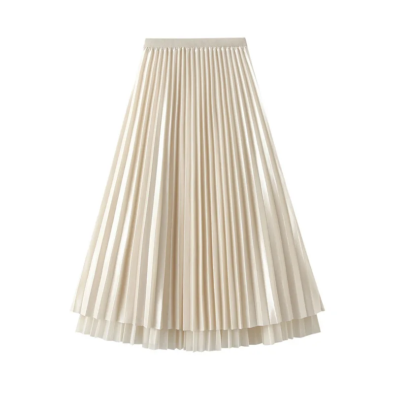 

Long Pleated Skirt Women Lolita Style Pleated Beading Mid-Calf Empire Faldas Mujer Moda 2022 Faldas Largas Mujer