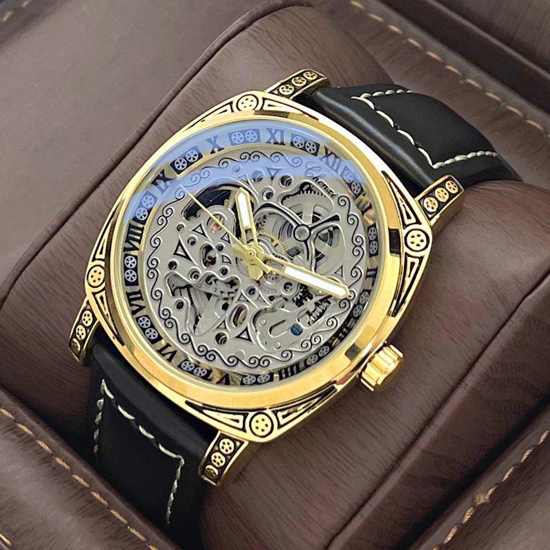 

men's mechanical watch watch waterproof leather strap hollow men