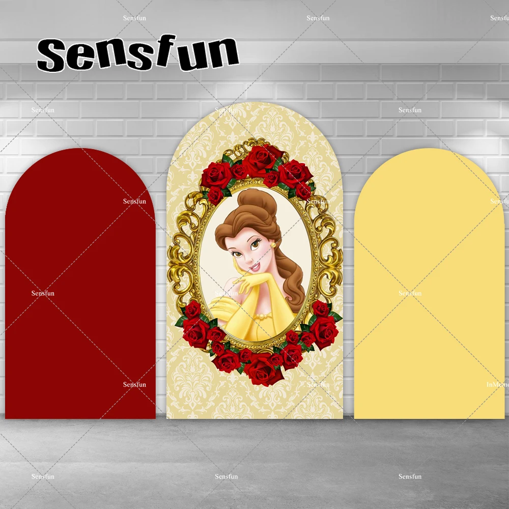 

Princess Belle Chiara Wall Arch Backdrop Cover Beauty and The Beast Theme Girls Baby Shower Birthday Party Background Doubleside
