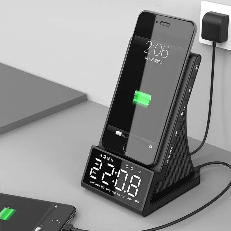 Беспроводное зарядное устройство смарт-будильник Bluetooth-динамик светодиодное
