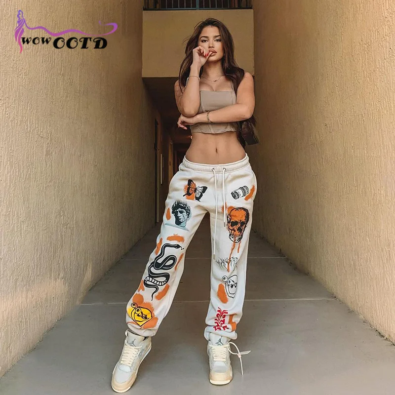 

WOWOOTD Hip Hop Casual Sweat Pants Y2K Women's Exercise Pants Harajuku Cartoon Printed Jogger e-girl pants with Streetwear
