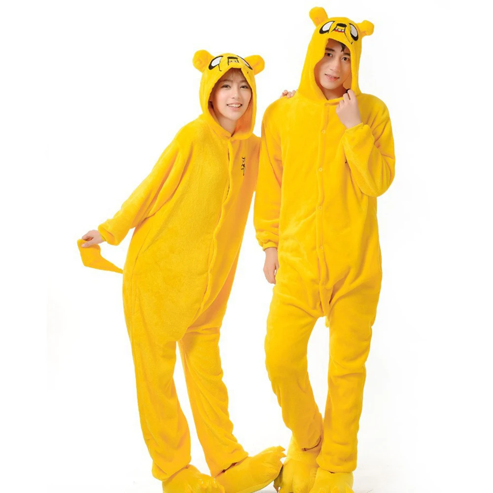 Unisex Winter Warm Yellow One-Piece Cartoon Animal Pajamas Polyester Comfortable Skin-Friendly Cosplay Jumpsuits With A Tail