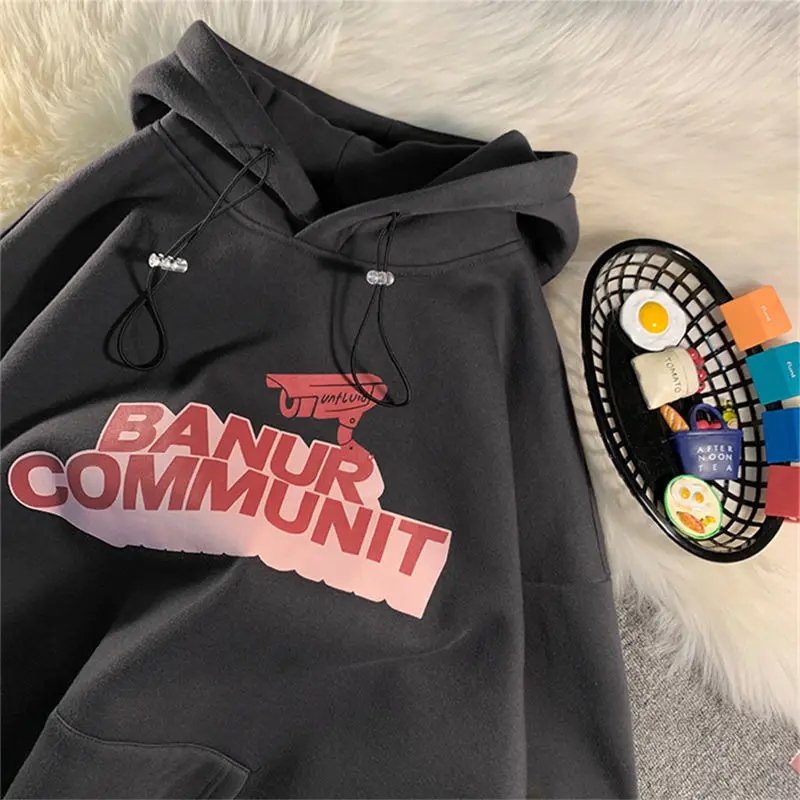 

Cotton letters printed street style hoodie women oversized thick winter clothes Korean version loose couple jacket hoodie women