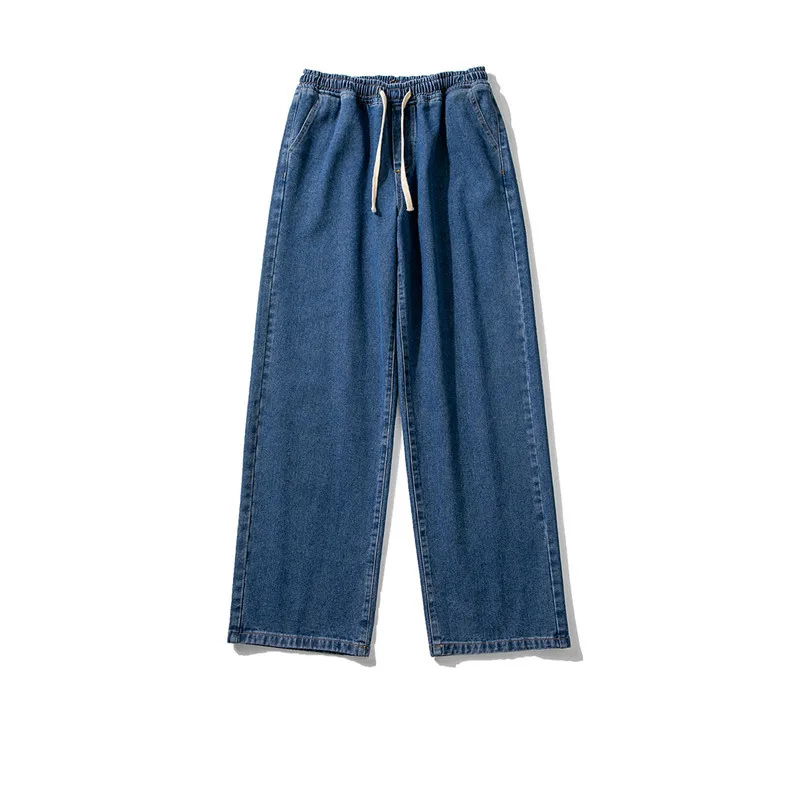 Drawstring Baggy Jeans Men Fashion Casual Wide Leg Jeans Mens Streetwear Loose Hip Hop Straight Denim Pants Mens Trousers S-2XL