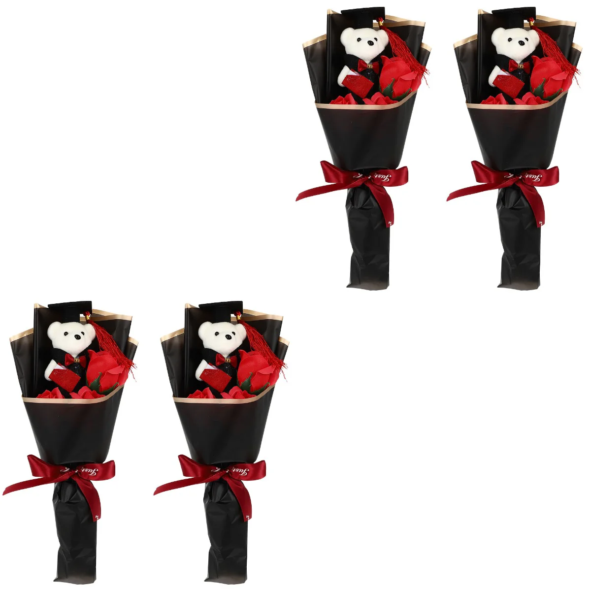 

4 Pcs Graduation Bouquet Mini Presents Figurine Toy Ornament Bear Craft Cloth Graduates Gift Decoration Party Favor