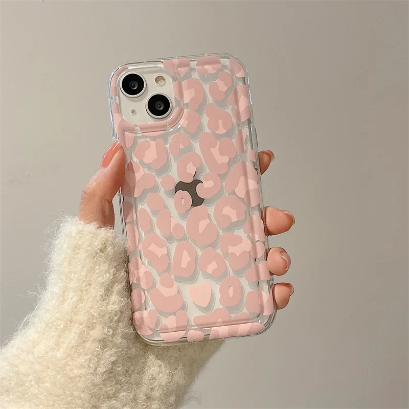 

Pink leopard print Airbag anti-fall silicone case for iphone 11 12 14pro 13 13pro Max x xr xs Clear protective case cover