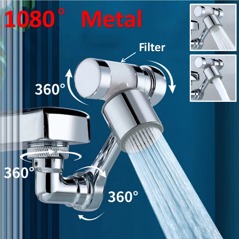 

Metal Copper 1080° Rotate Faucet Extender with Filter 2 Modes Universal Bath Tap Bubbler Nozzle Sprayer Kitchen Faucet Extension