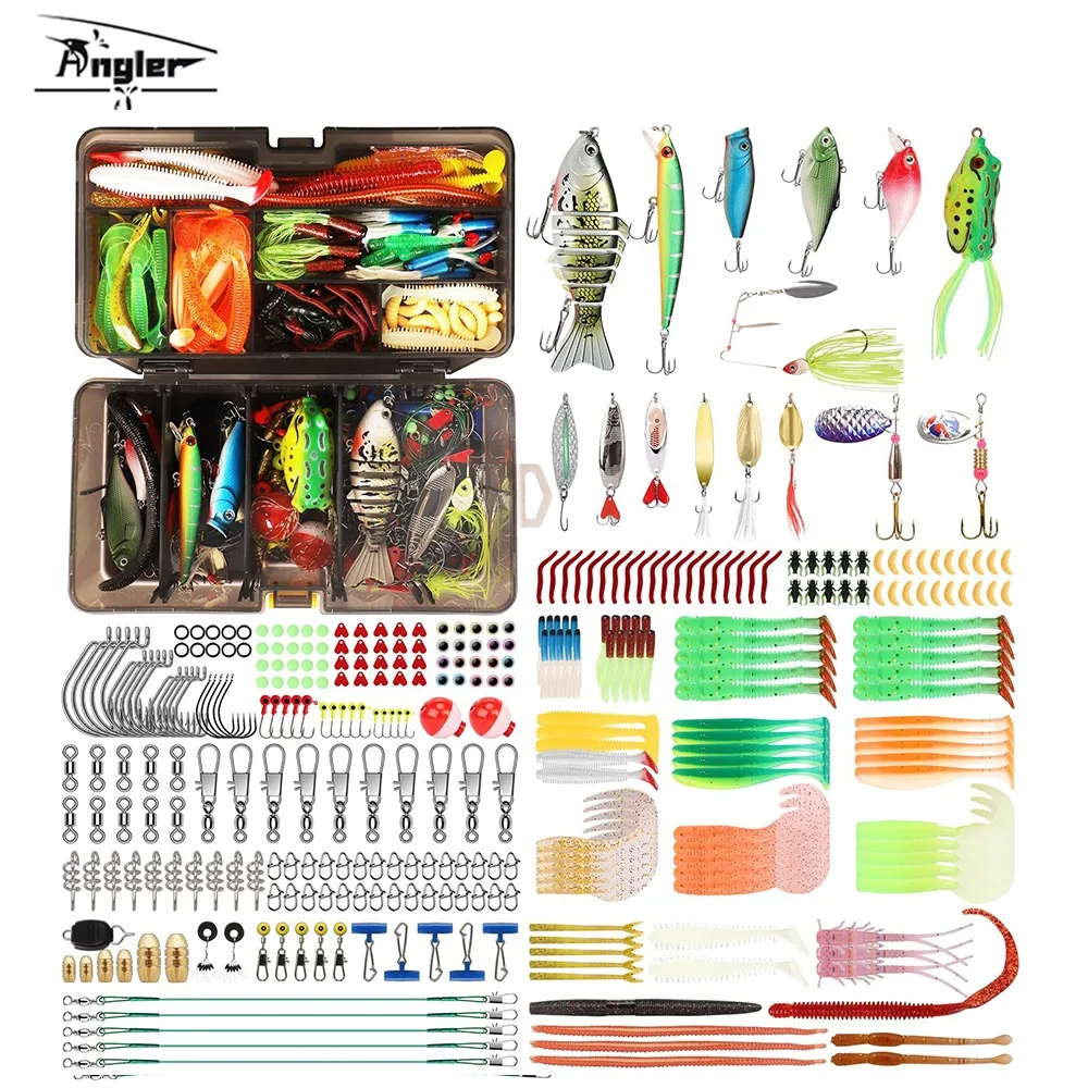 

Set of 340 Pieces Fishing Lure Kit Soft and Hard Bait Set Gear Layer Minnow Metal Jig Spoon Bass Pike Crank Tackle Accessories