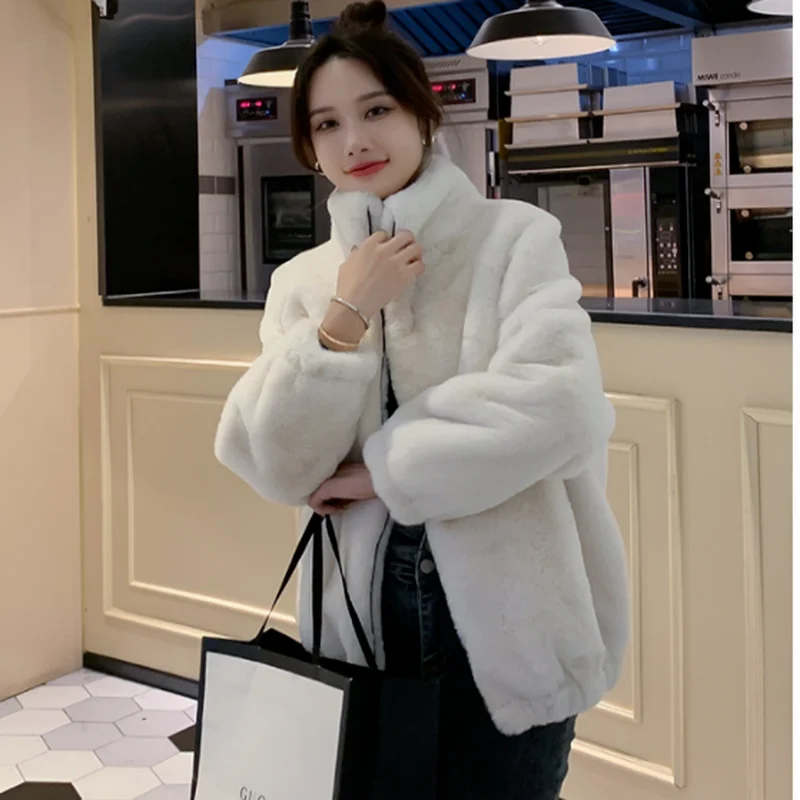 Autumn and Winter Fashion Jacket Korea Women's 2022 Temperament Elegant Lapel Slotted Loose Pockets Warm Mink Imitation Fur