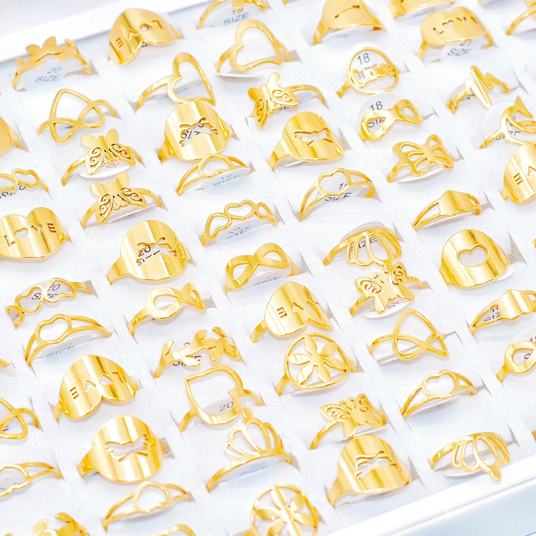 

Модные обручальные кольца с сердечками для женщин и мужчин, позолоченные ювелирные изделия из нержавеющей стали, 50/100 шт.