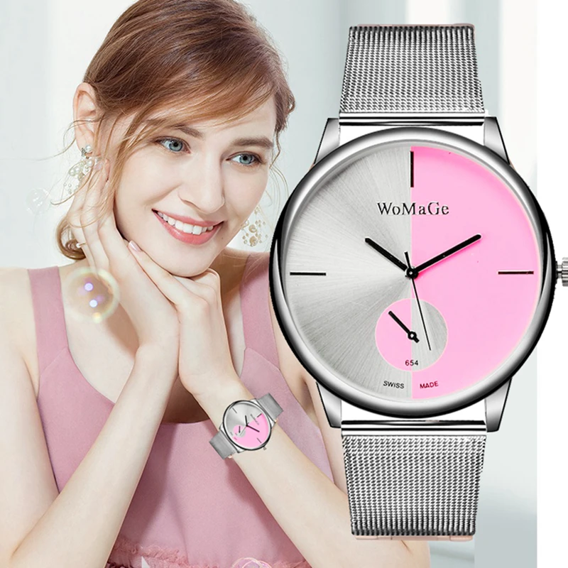

WoMaGe Women Watches Top Brand Mesh steel Watch Woman Luxury Ladies Lover's Clock Fashion Black White montre femme saat reloj