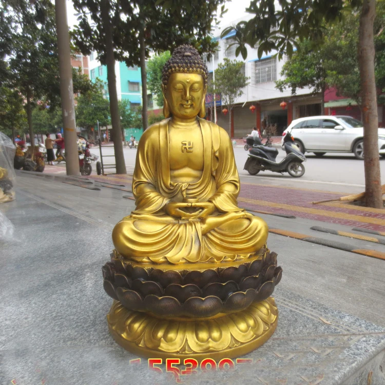 

HOT SALE # 47cm Large HUGE # HOME lobby Temple efficacious Talisman protection GOLD RU LAI Buddha brass carving Sculpture statue