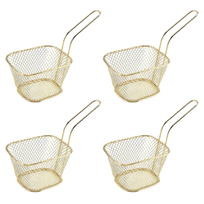 

4Pcs Mini Square Fry Baskets Stainless Steel French Fries Mesh Fryer Serving Basket Holder Metal Frying Strainer