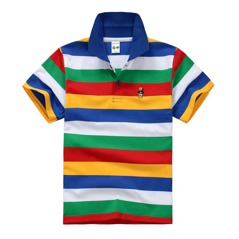

High Quality Children's T Shirt 3-14Year Old Boy Polo Shirt Short Sleeve Shirt Lapel Striped Cotton Various Colors optional