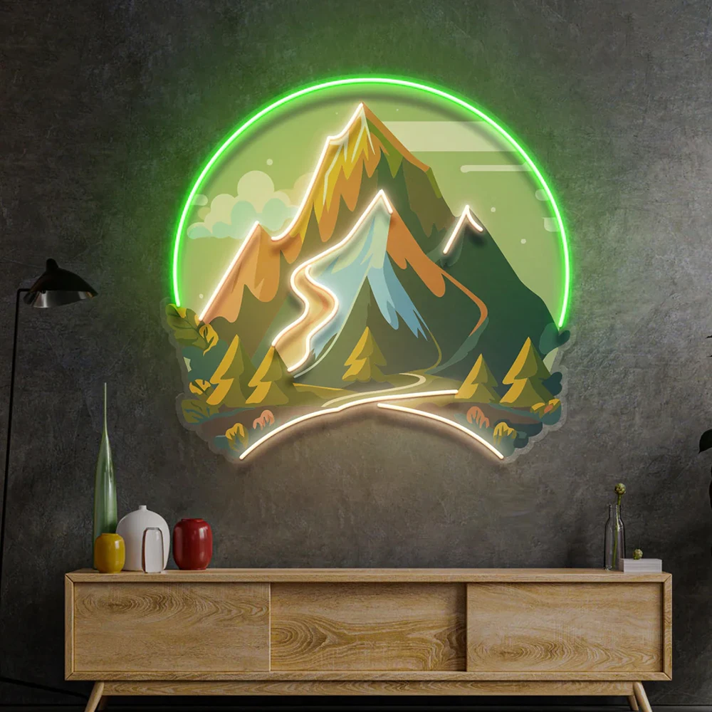 Неоновая вывеска в виде горного пейзажа настенный Декор для дома заката восхода