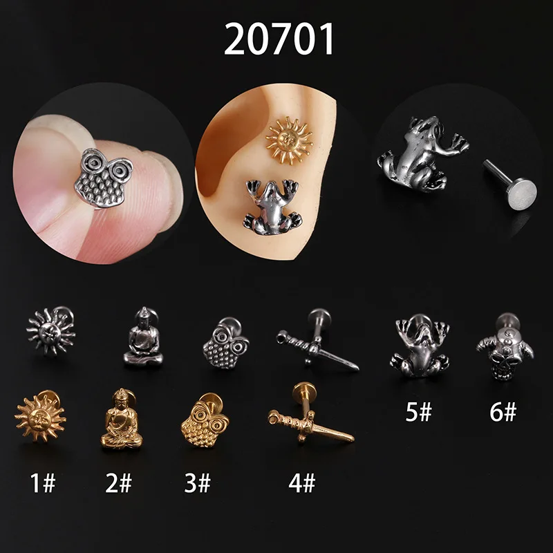 

1pcs Surgical Steel Zircon Ear Stud Labret Stud Lip Ring Cartilage Helix Lobe Conch Animal Earrings Body Piercing Jewelry