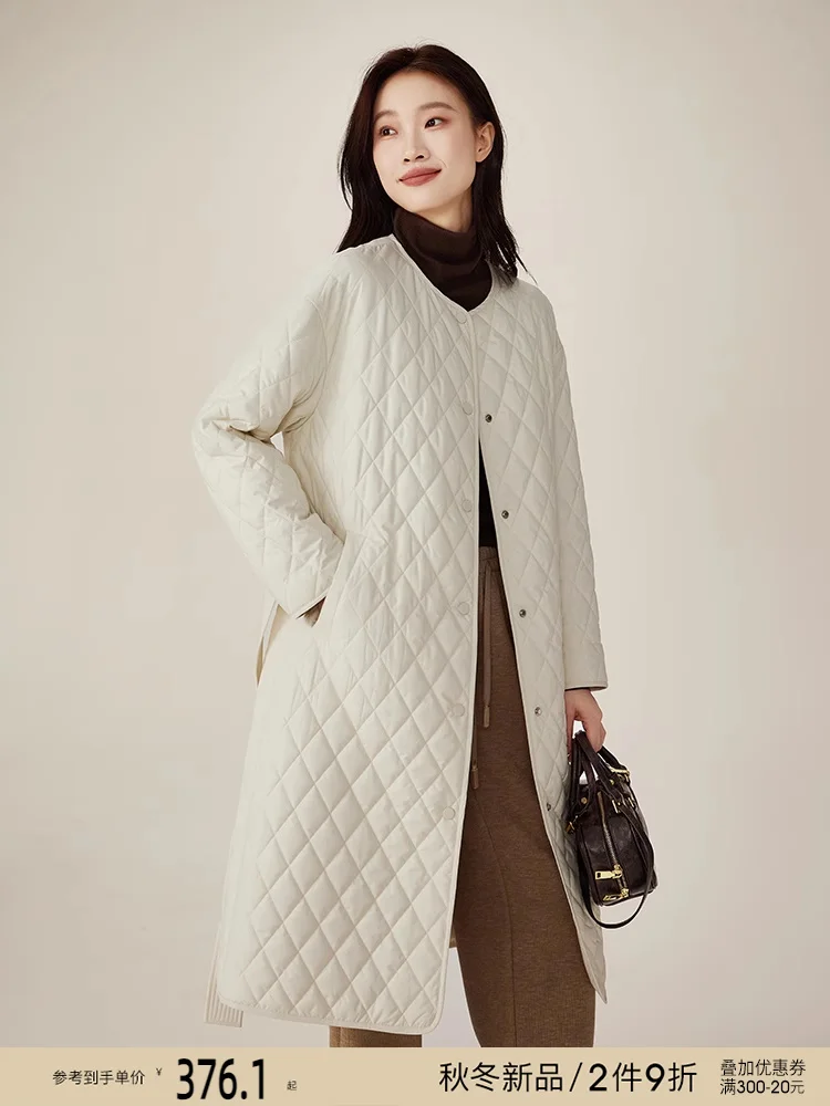 Sofsier 2024 Winter New Fashion Loose Beige Warm Quilted Cotton Long down Coat Casual Outerwear Women