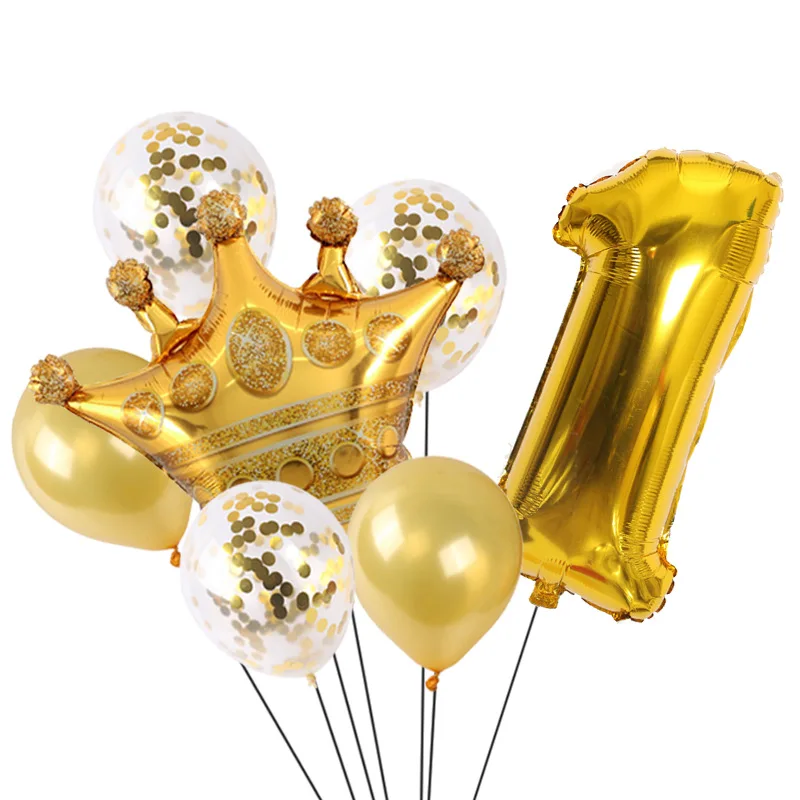 

8 pcs /set Number Gold Film Confetti Latex Balloons For Birthday Party Balloon 1st One Year Birthday Boy Baby Shower Decor