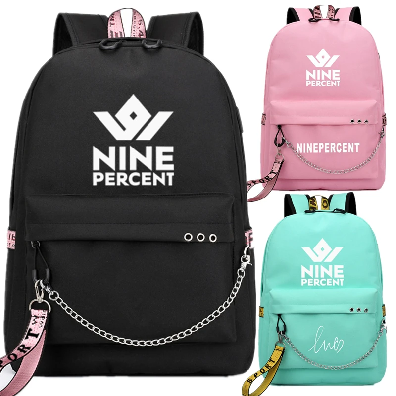 Nine Percent IKun Stars Fans USB Backpack School Bags Mochila Travel Laptop Chain Headphone Port