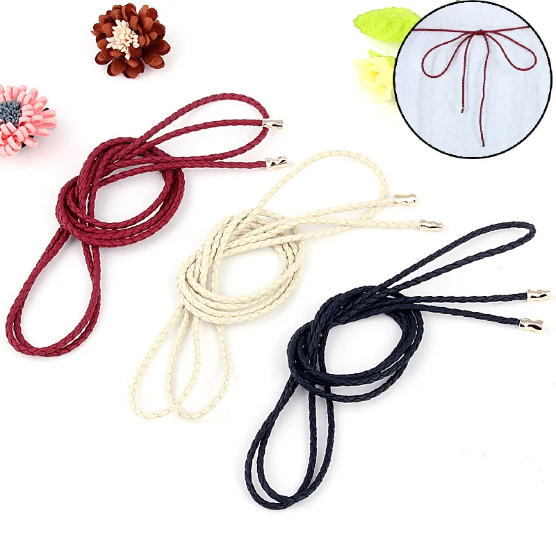 

Women Dresses Waist Rope Woven Knotted Straps Extra Long PU Leather Braided Belt Alloy Pendant Ultra-thin Waistbands Solid Color