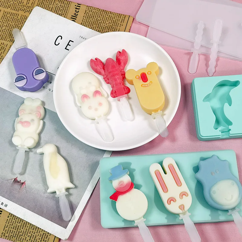 

3 Hole Silicone Ice Cream Forms Popsicle Molds DIY Homemade Dessert Freezer Fruit Juice Ice Pop Cube Maker Mould With Sticks