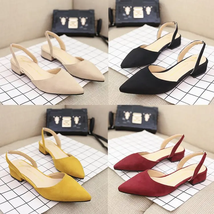 

Comfort Shoes for Women Female Sandal Shallow Mouth Large Size Block Heels Velvet Girls 2022 Pointed Low Big Chunky Casual Fabri
