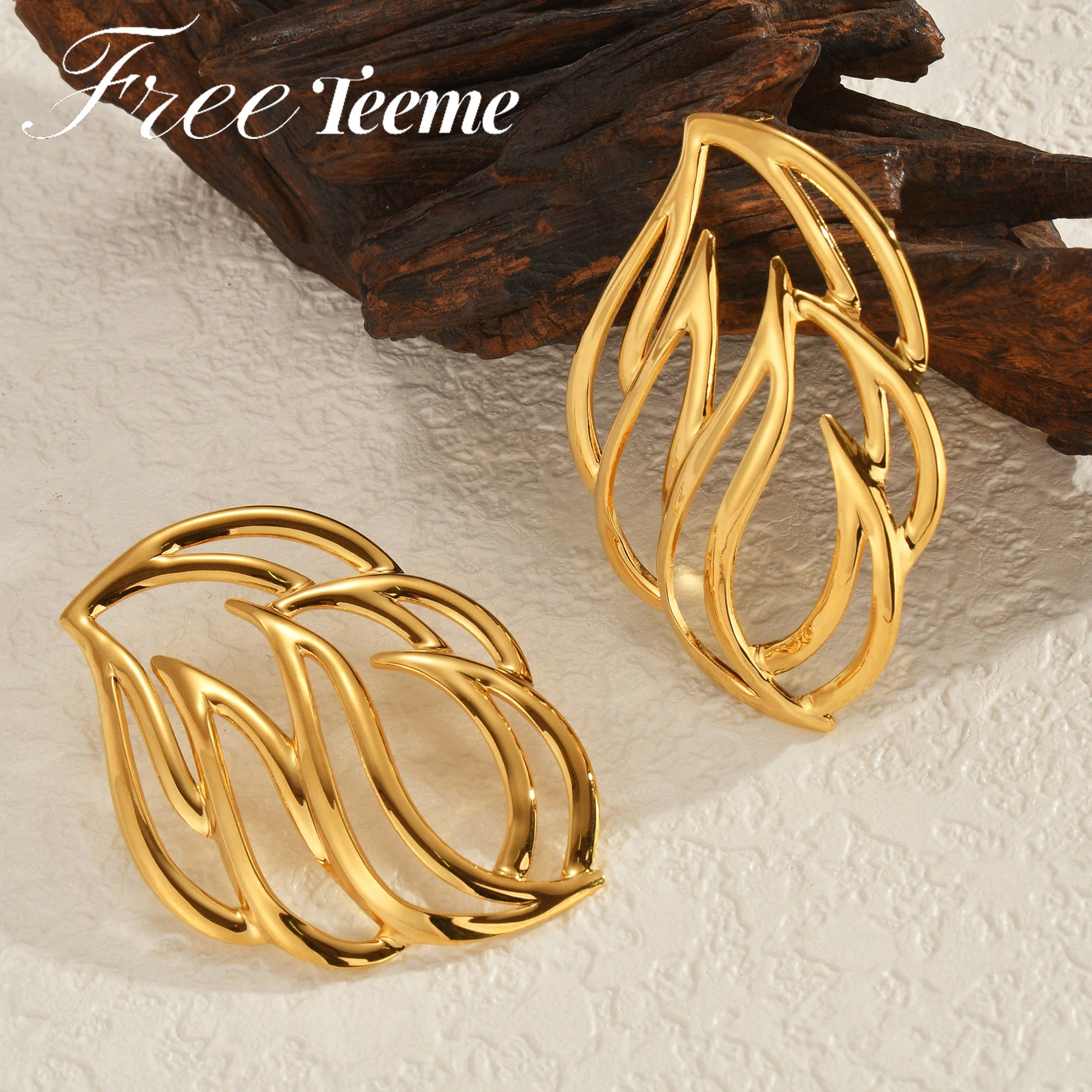 Freeteeme преувеличенные женские серьги с полыми листьями из нержавеющей стали