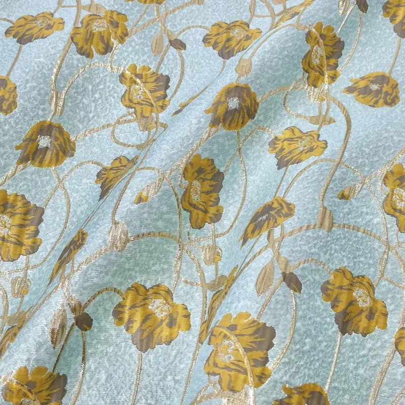 

NO79 2023 New Blue Weaving Gold Flower Gloss Embossed Jacquard Fabric DIY Sewing Materials Fabric For Women‘ Fashion Dress