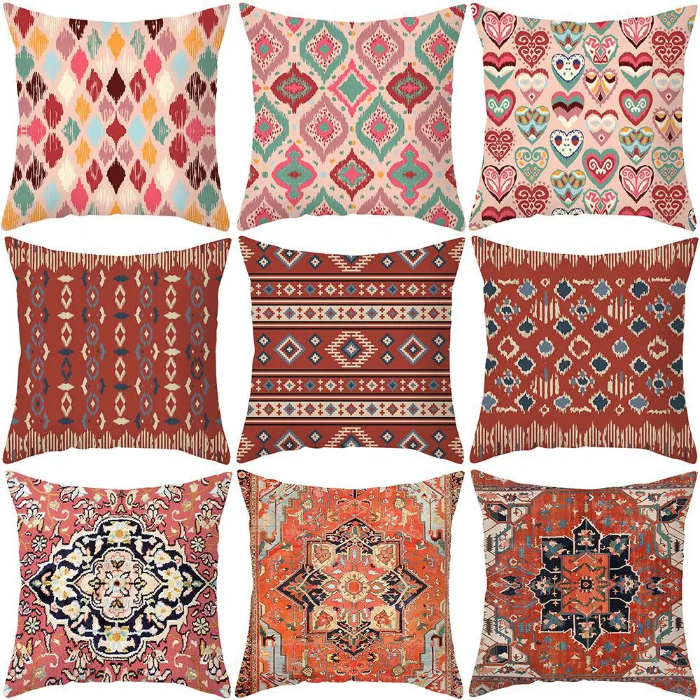 

Ethnic Style Pillow Case Vintage Home Decor Sofa Decorative Throw Pillow Cover Cushion Covers Peach Skin Housse De Coussin