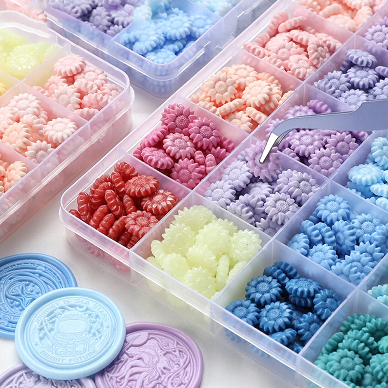 

Retro Sunflower Sealing Wax Beads Plant Wax Seal Wax Box Set Sea Bead Wax Seal For Wedding Wax Seal Tools For Making Wax Seal