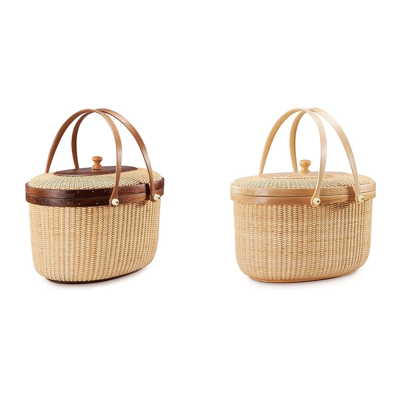 

Retail Sewing Basket, Containers With Dual Wood Handles Sew Box Organizer Storage For Beginner Adults Girl Gift