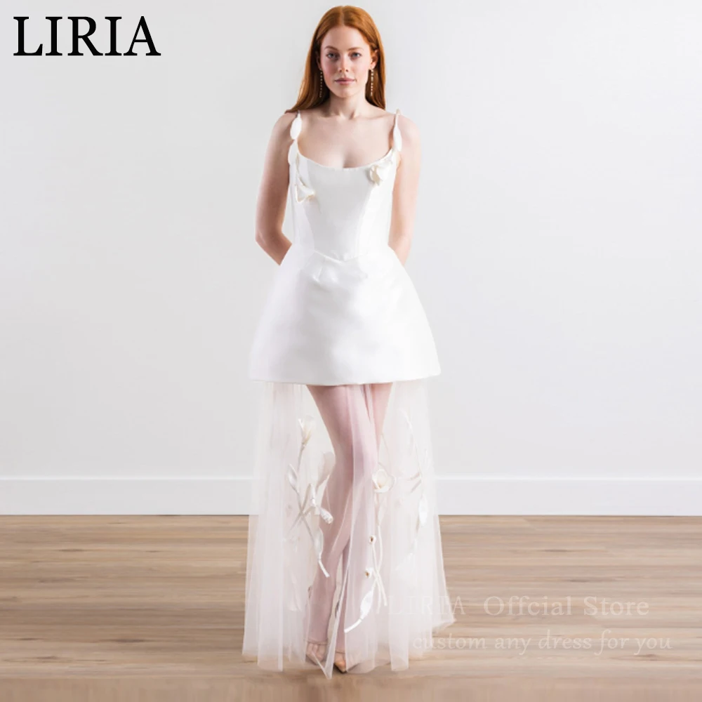 Фото Свадебное платье LIRIA цвета слоновой кости, короткое, прозрачное, А-силуэта, с цветами, открытой спиной, мини, для свадебной вечеринки, на заказ №2