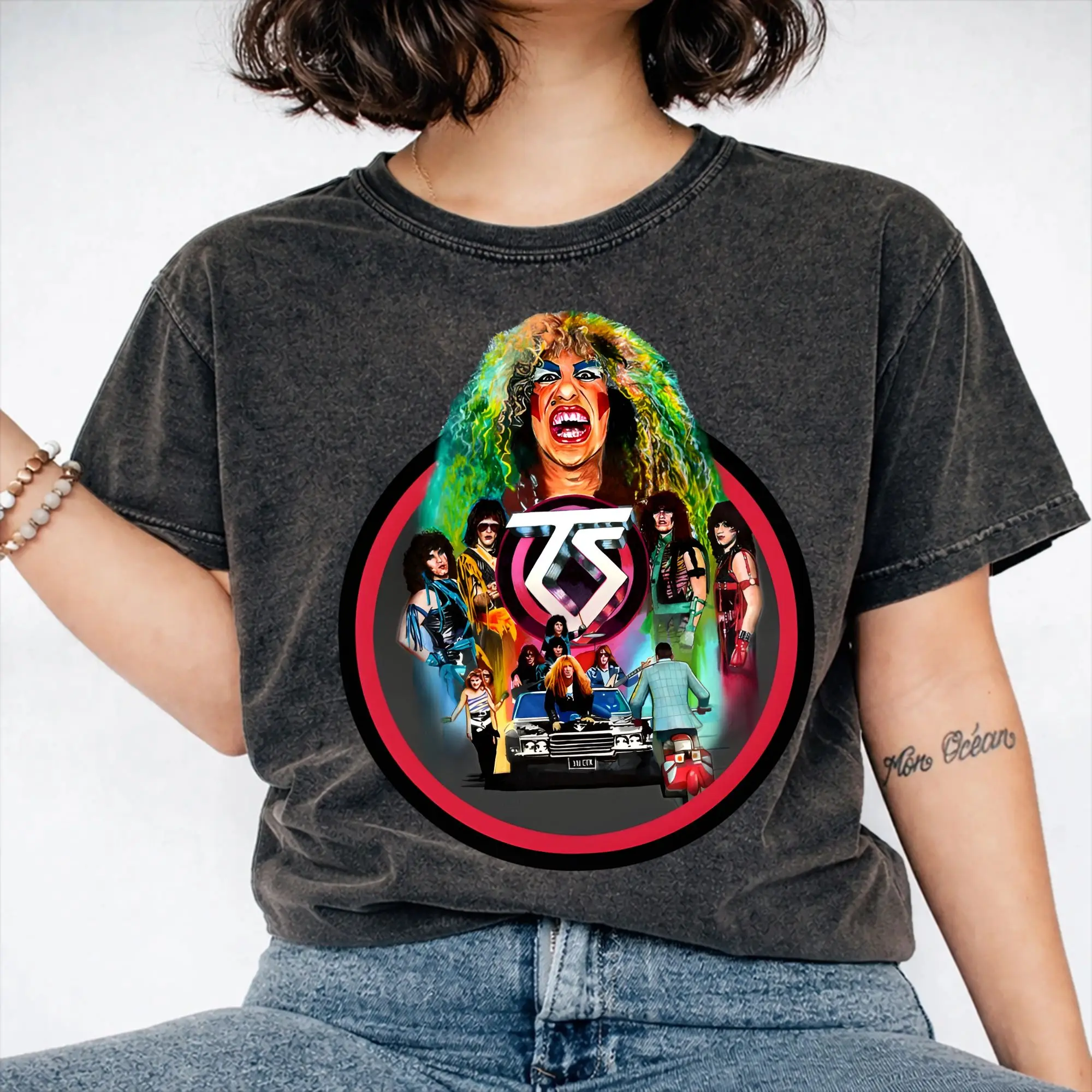 Фото Футболка Harajuku Washed Shirt Twisted Sisters с принтом металлической группы, модная футболка оверсайз, уличная одежда, хлопковые футболки с графическим принтом №1