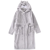 hooded robe autumn winter children boy girls cartoon solid color flannel pajamas home robe for kids clothes size 5 7 9 11 13