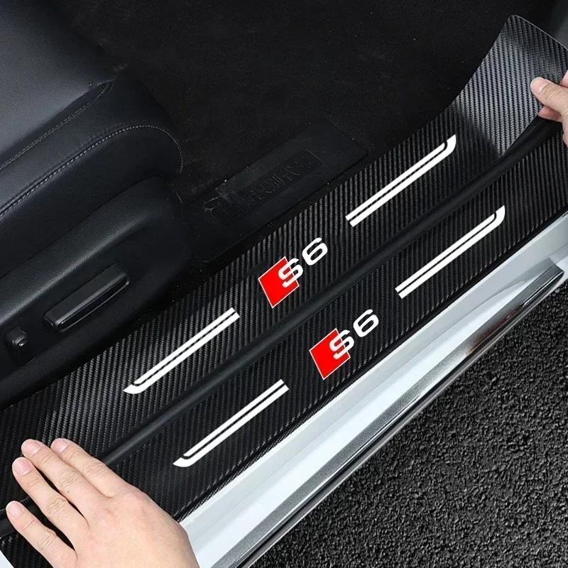 Фото Наклейки на пороги автомобиля, защитная пленка для Audi S6, наклейка на бампер багажника, лента на порог, водонепроницаемые наклейки из углеродного волокна для интерьера №3
