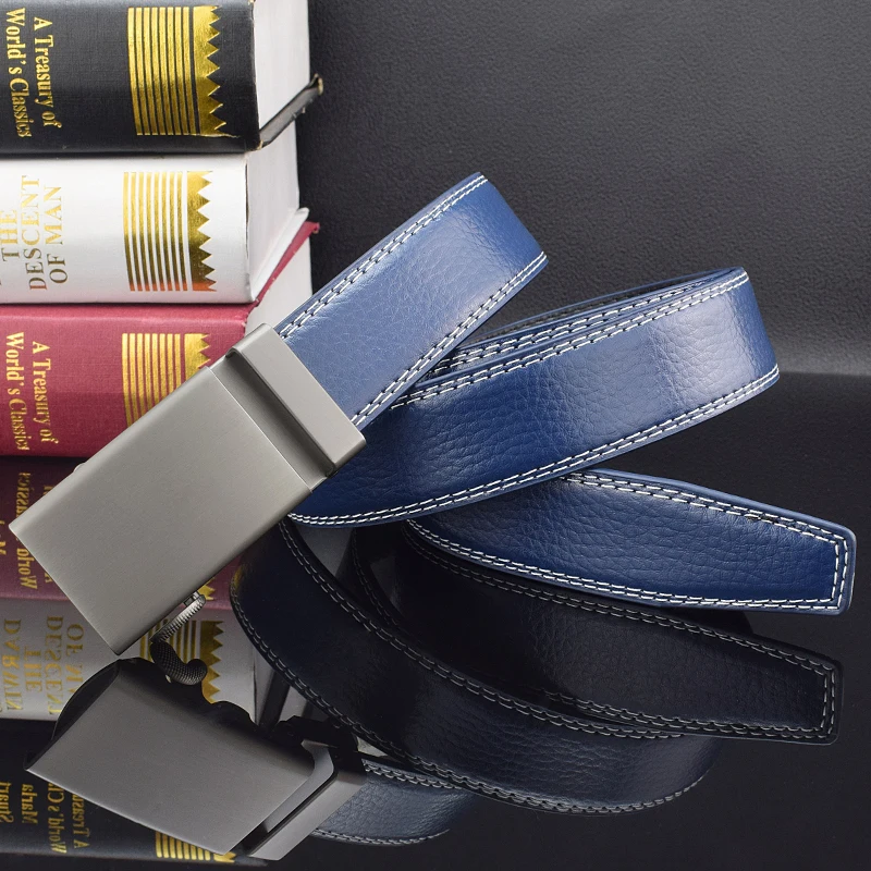 Young Fine Leather Belt Men High Quality Leather Automatic Buckle Luxury Brand 3.0cm Narrow Casual Belt Cowhide Ceinture Homme