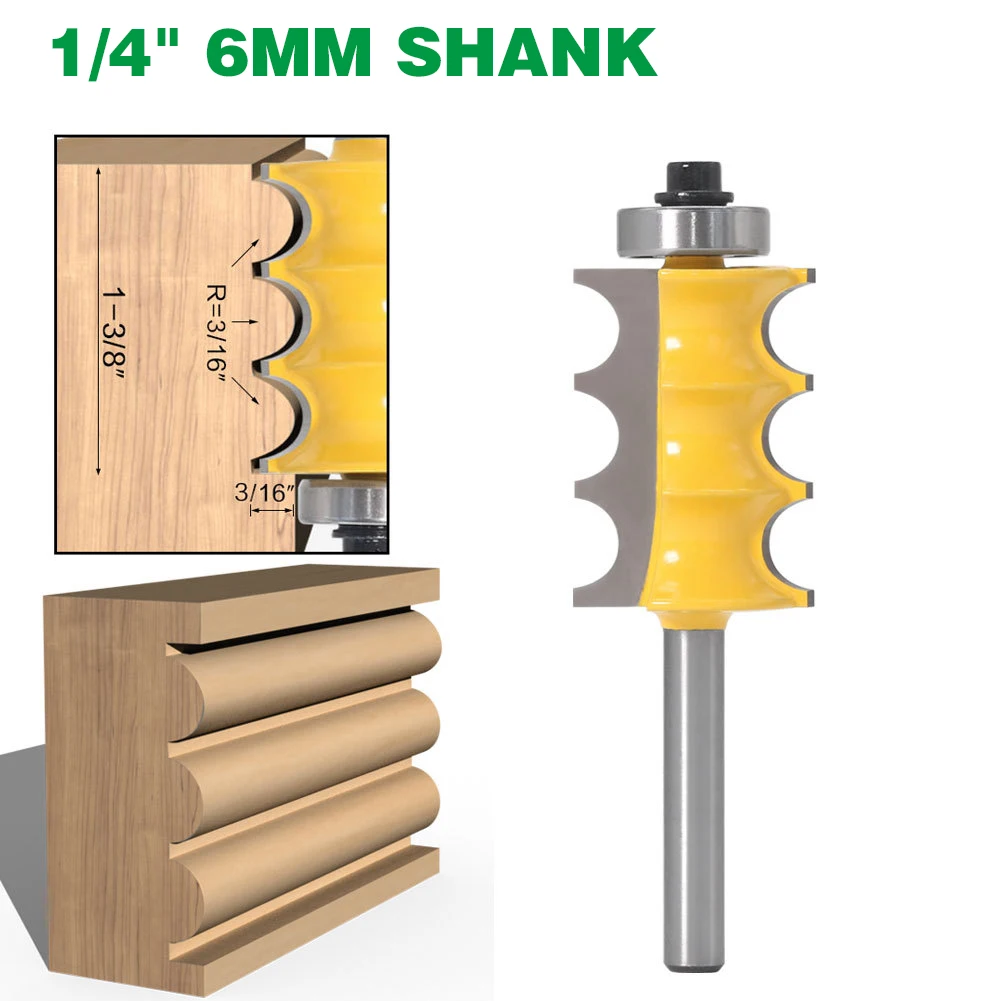 

1PC 1/4" 6MM 6.35MM Shank Milling Cutter Triple Bead Column Molding Router Bit Tenon Cutter For Wood Electric Woodworking Tools
