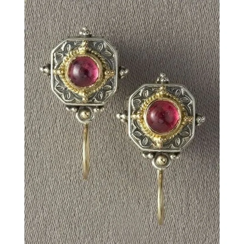 Exquisite Gold Color Earring Woman Huggie Stud Christmas Birthday Gift Red Stone Jewelry Bridal Lady Earrings