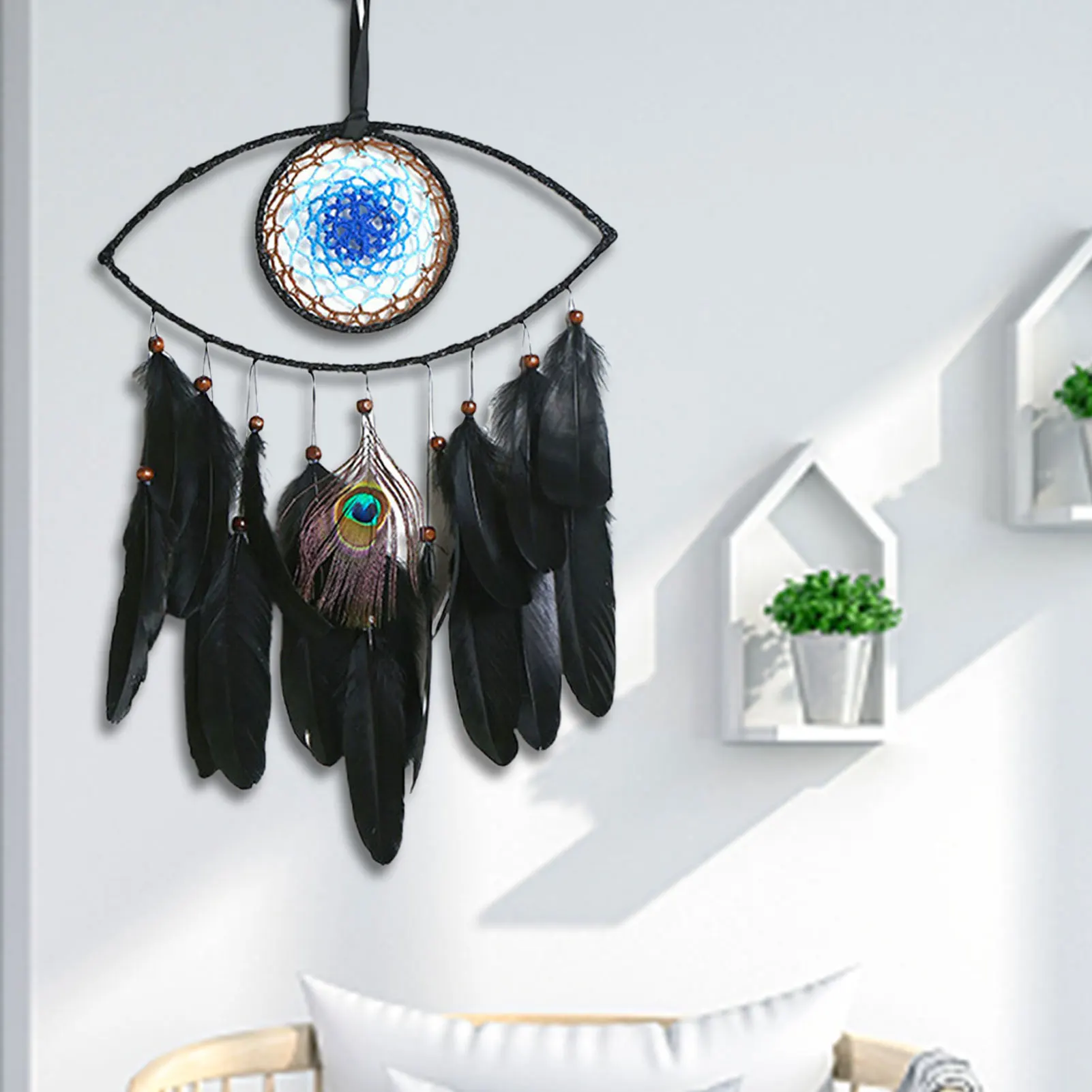 

Devil's Eye Dream Catcher Feathers Dream Catchers Hand Woven Blue Black Craft Evil's Eye Dream Catchers Wall Room Craft