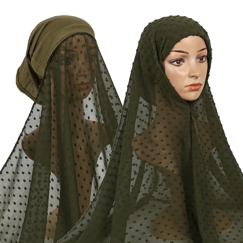 

Plain Solid Pom Pom Dot Bubble Chiffon Instant Hijab Caps Women Elastic Muslim Shawl Scarf Wrap Snood Foulards Bonnet Headband