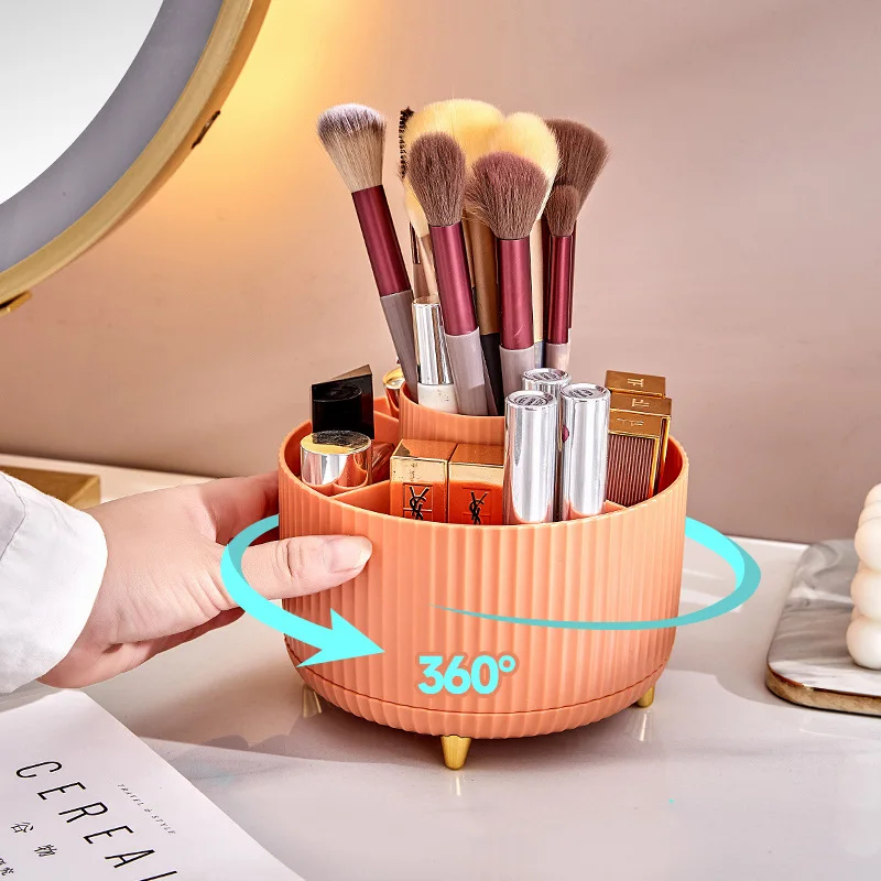 

360 Degree Rotating Makeup Organizer Desktop Cosmetic Brushes Organizer Dust-proof Lipstick Eyebrow Pen Eye Shadow Brush Holder