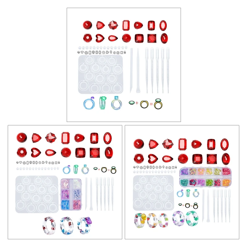 

L21E Silicone Ring Gem Mold with Spoon-shaped Stirring Stick Knife Stir Bar Dropper Fruit Sliced Soft Clay for Jewelry Making