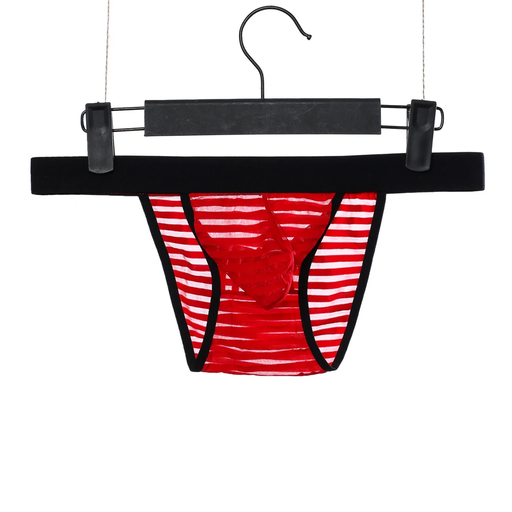 

Sexy Panties Men's G-String Low Rise T-Back Striped Thongs Mesh Underwear Sheer Pouch Underpants Male Sensual Lingerie