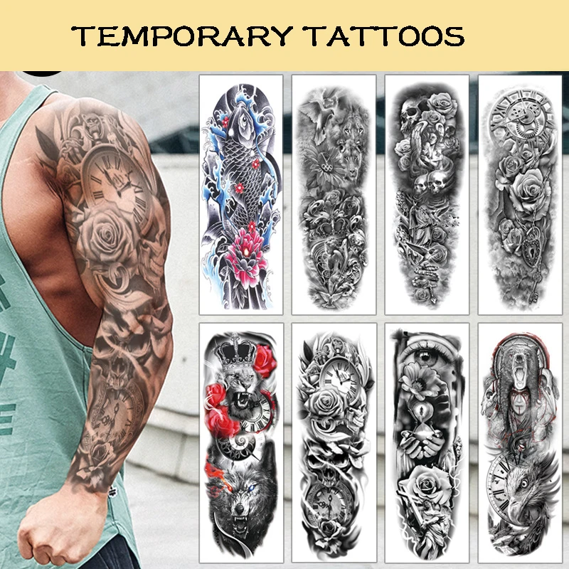 Племенной Тотем на всю руку временная татуировка рукав для мужчин женщин