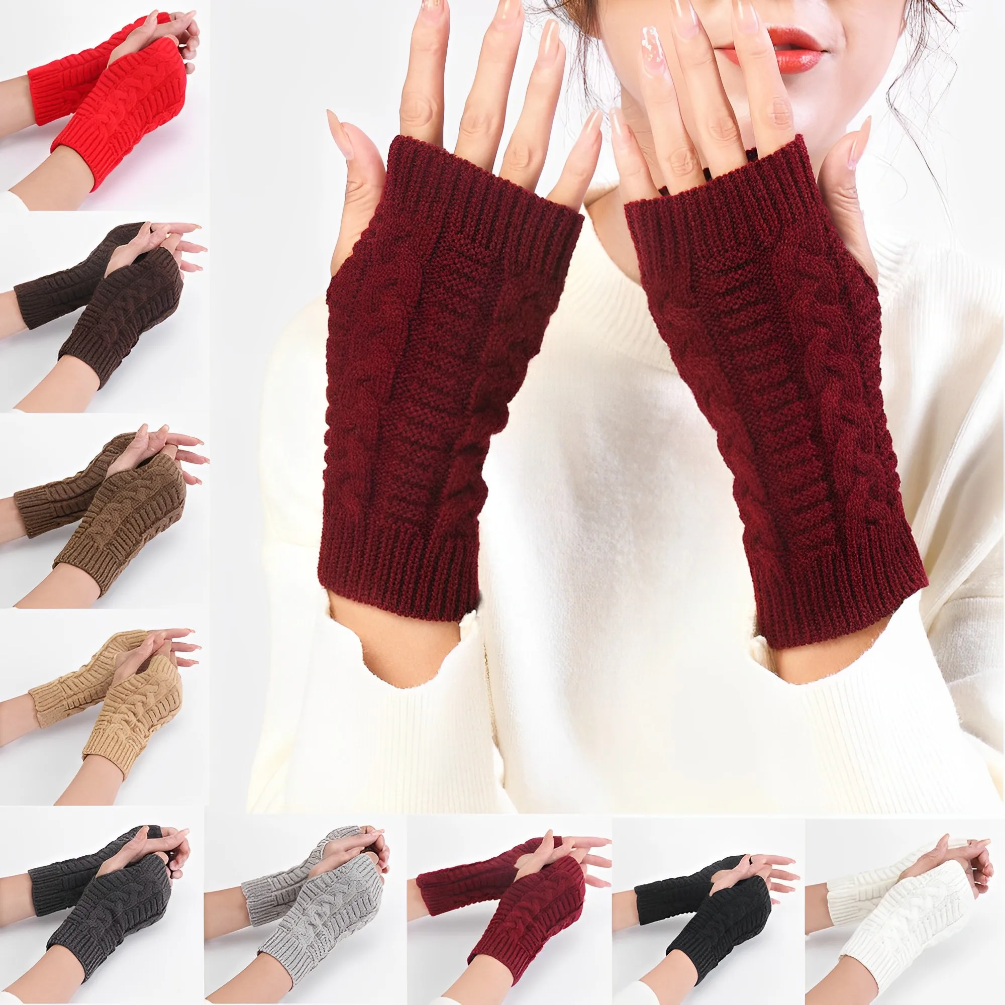 

Half Finger Gloves for Women Winter Soft Warm Wool Knitting Arm Gloves Soft Warm Mittens Handschoenen Unisex