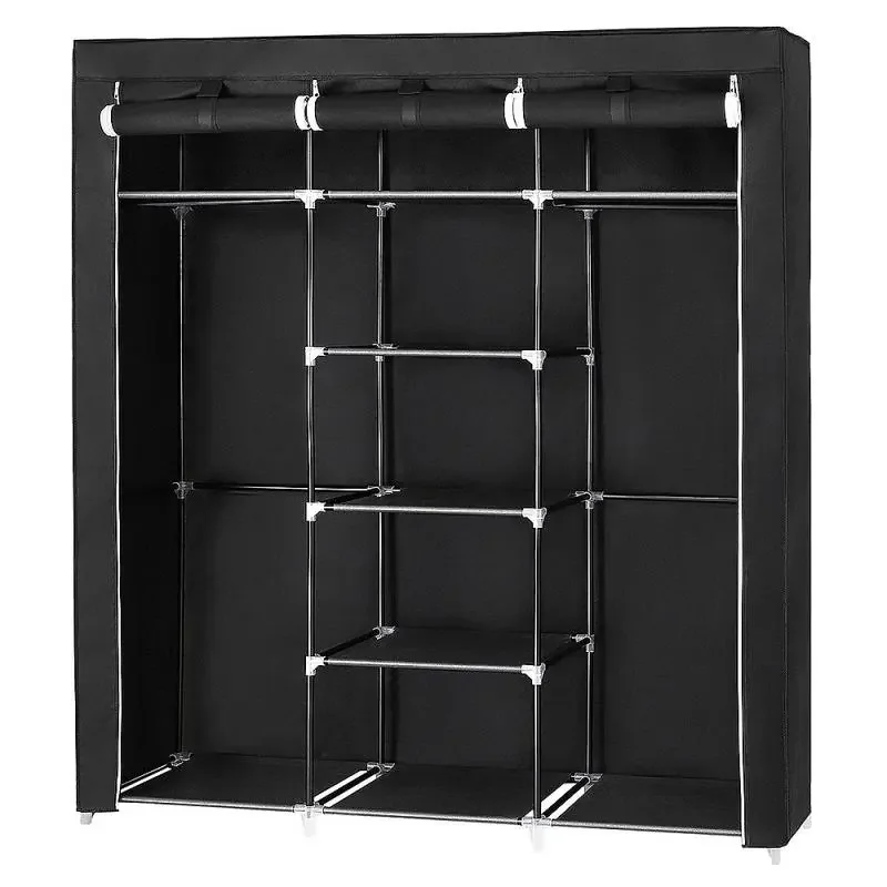 

2023 In stock!! Wardrobes 175*150*45cm black non-woven three-door wardrobe Folding Cloth Closet Cabinet Bedroom Furniture HWC so